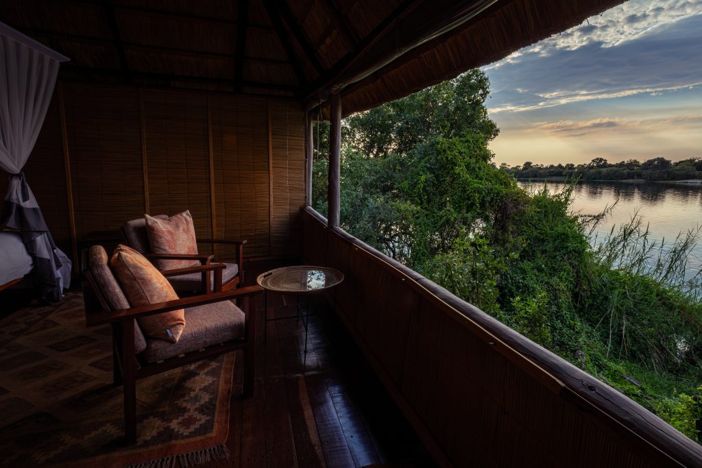A view from the bedrooms at sunrise at Chundukwa River Lodge, Zambia 